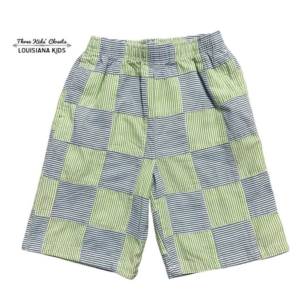 Kelly's Kids M (7-8) Green & Blue Seersucker Checkered Pull On Shorts